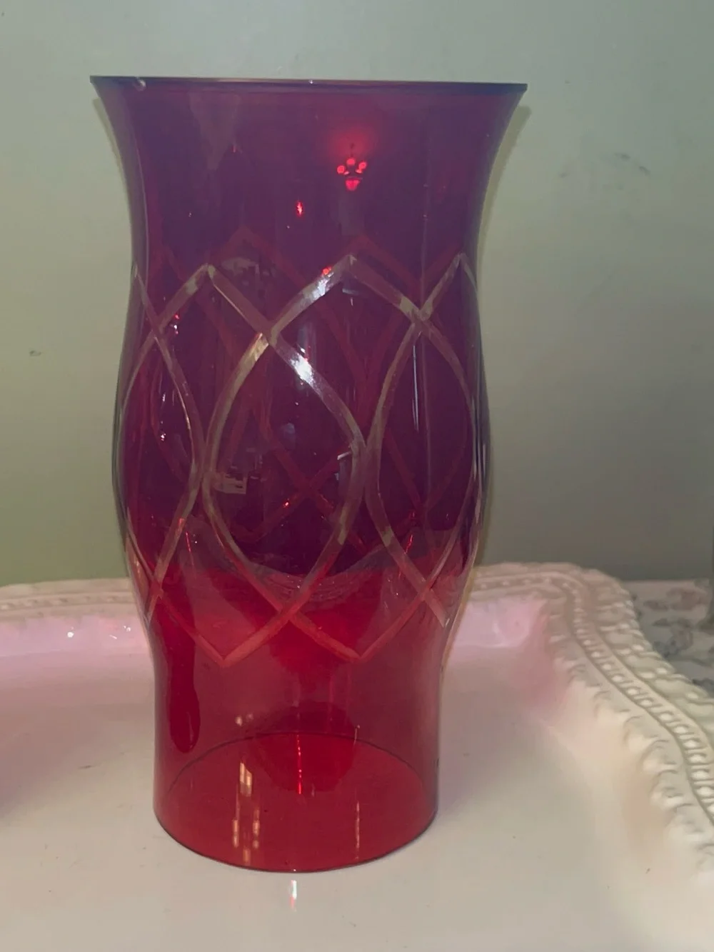 Ruby Red Glass Diamond Lattice Hurricane/Chimney Shade Set of 2